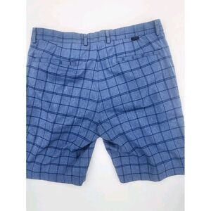 Greg Norman Blue Gray White Plaid Flat Front Golf Shorts Size  34‎